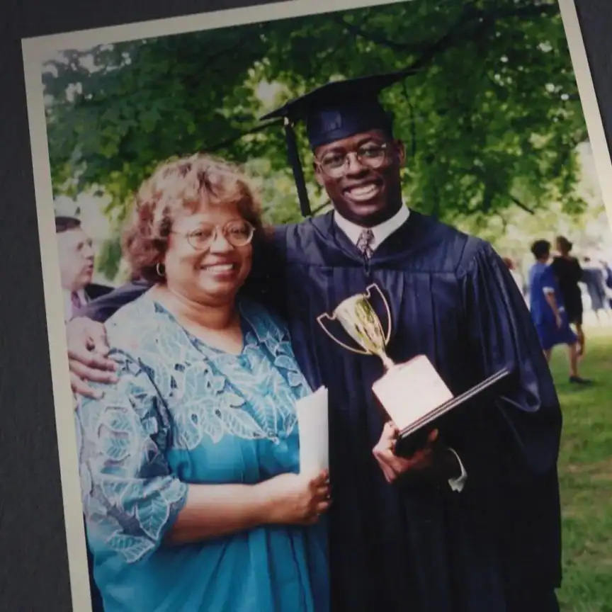 sterling k brown at graduation with his mother